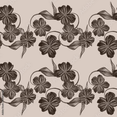 Wallpaper Mural Elegant floral pattern in rich brown tones on a soft pink background for modern decor Torontodigital.ca