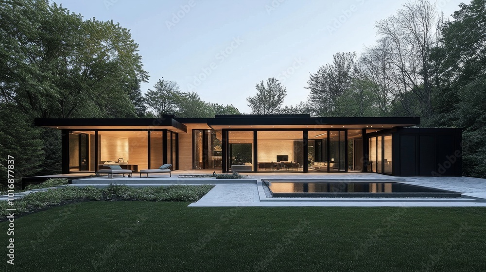 Obraz premium modern minimalist home featuring clean lines, open spaces, and ample natural light