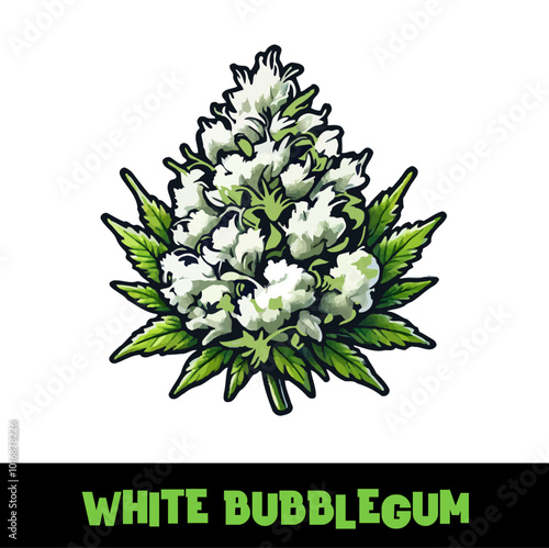 Vector Illustrated White Bubblegum Cannabis Bud Strain Cartoon