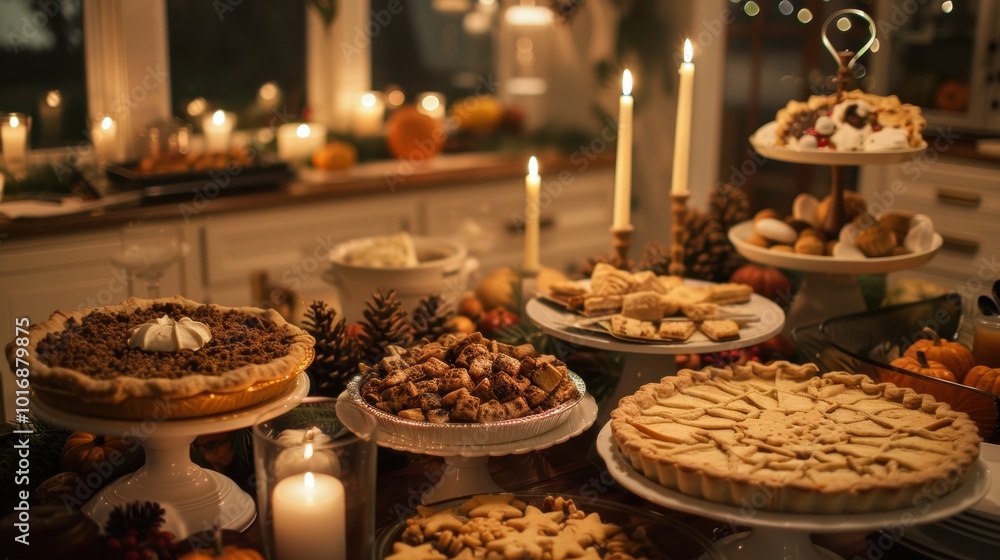 Thanksgiving Dessert Table in Canadian Home with Autumn Decorations for Festive Celebration Thanksgiving Dessert Table in Canadian Home with Autumn Decorations for Festive Celebration