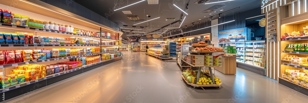 A supermarket with lots of goods on the shelves A supermarket with lots of goods on the shelves