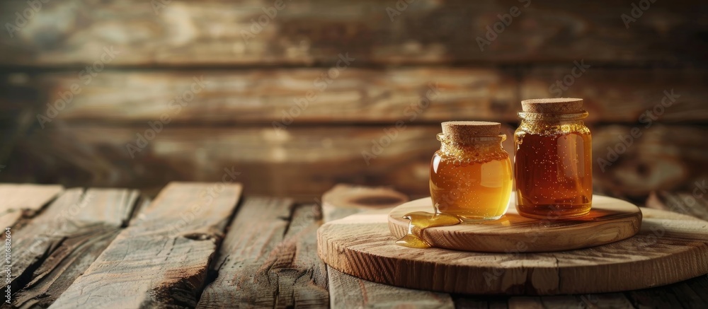 Organic Honey on Wooden Table Rustic Style Organic Honey on Wooden Table Rustic Style