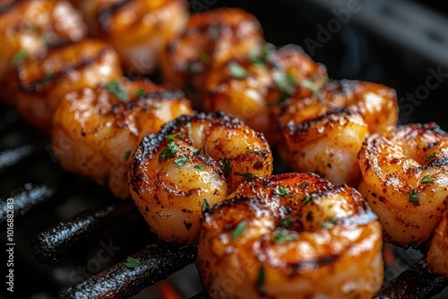 freshly grilled shrimp skewers glistening on the barbecue infused with cajun spices presenting a mouthwatering scene of sizzling summer flavors