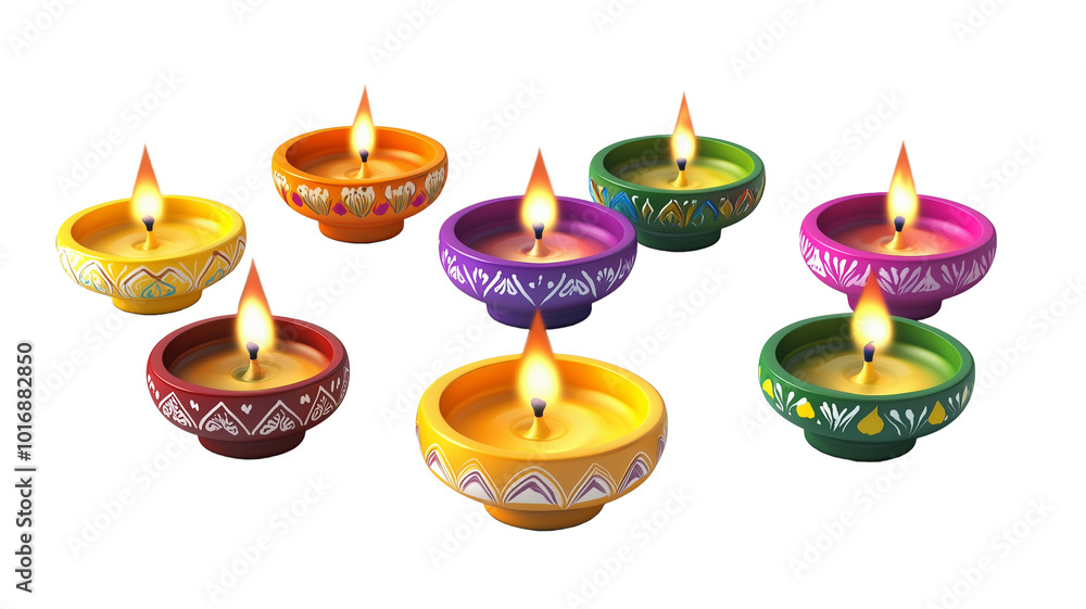set of colorful diya lamps isolated on transparent background. Greeting card element for one of the major religious festivals in Hinduism, Jainism, Sikhism. set of colorful diya lamps isolated on transparent background. Greeting card element for one of the major religious festivals in Hinduism, Jainism, Sikhism.