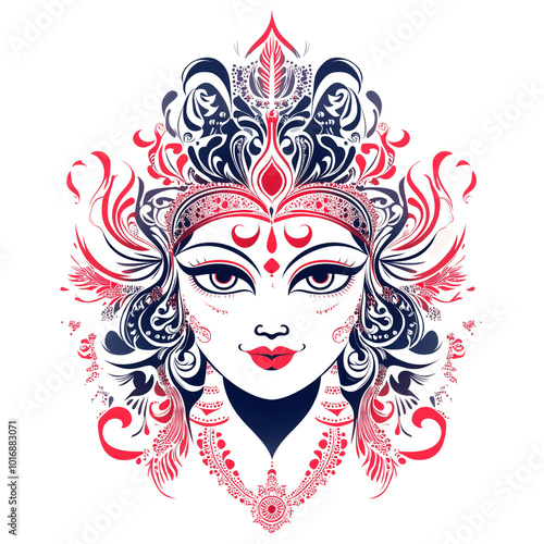 Durga face with traditional Bengali style isolated on a transparent background