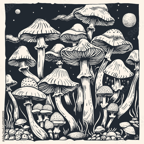 Bunch of mushrooms, vector illustration	