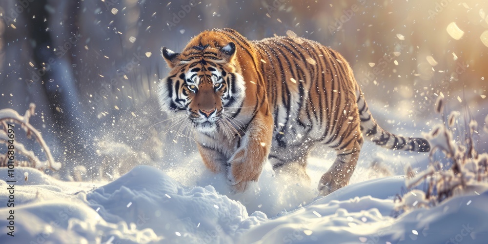 Obraz premium photograph of a majestic Siberian tiger in its natural habitat
