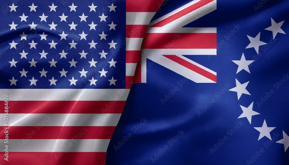 Fototapeta premium アメリカの国旗とクック諸島の国旗(America flag & Cook Islands flag.) 