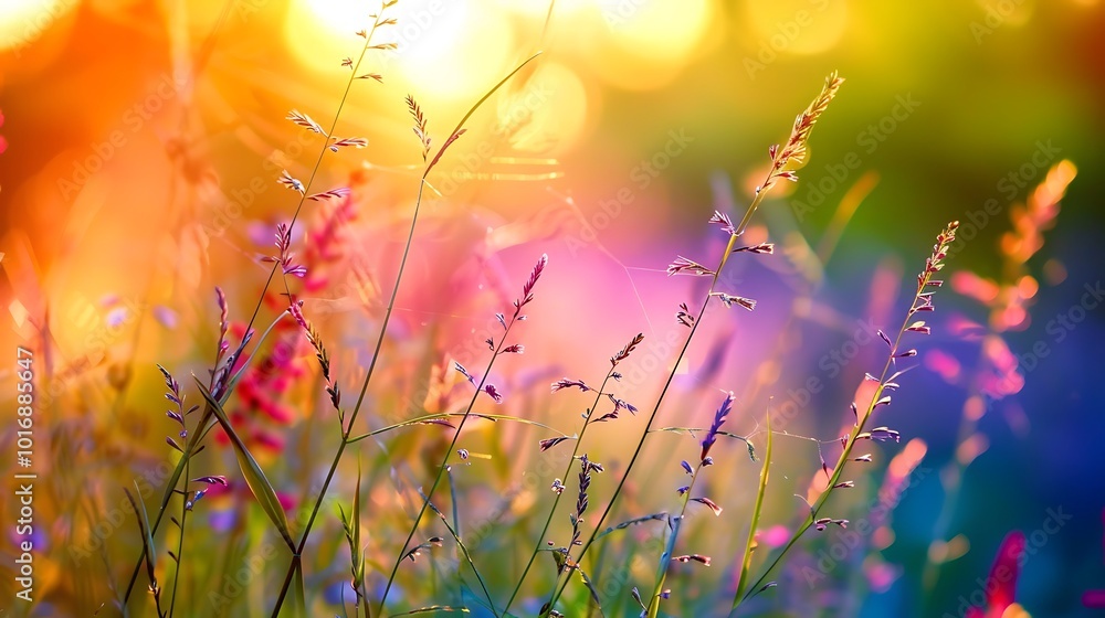 summer meadow with wildflowers at sunset summer meadow with wildflowers at sunset
