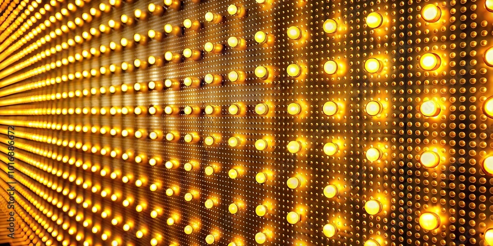 Abstract glowing yellow gold disco wall with light bulbs abstract background Abstract glowing yellow gold disco wall with light bulbs abstract background