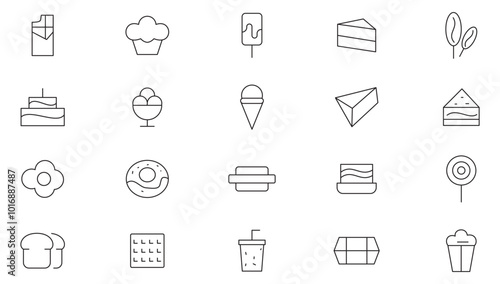 Fast Food line icon set. Takeaway food, junk food, fast food, takeout food, street food, burger, restaurants, fruits, fast food, burger, pizza, coffee, sandwich line icon set. UI thin line icon