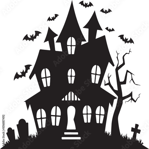 A spooky haunted house with vector art illustration