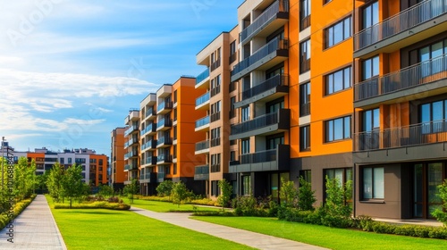 Wallpaper Mural New modern block of flats in green area. residential apartment with flat buildings exterior. luxury house complex. Part of City Real estate property, condo architecture. apartment insurance concept Torontodigital.ca