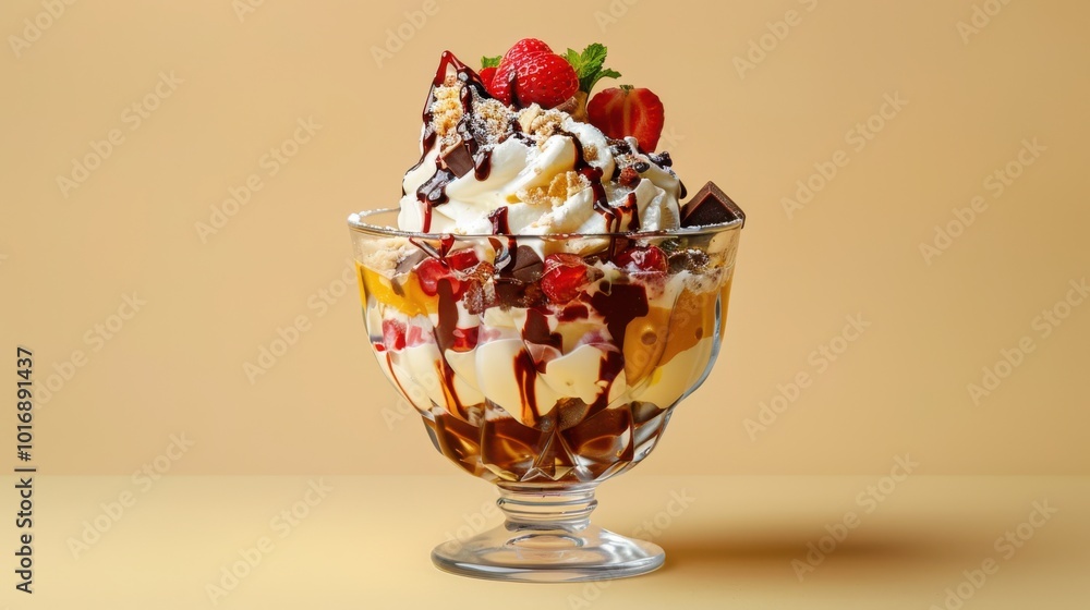 Delicious Dessert with Whipped Cream, Chocolate, and Berries. Delicious Dessert with Whipped Cream, Chocolate, and Berries.