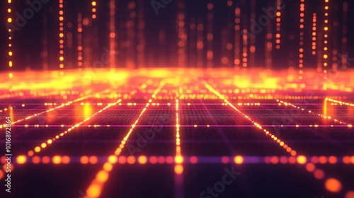 Yellow neon square, Laptop grid background