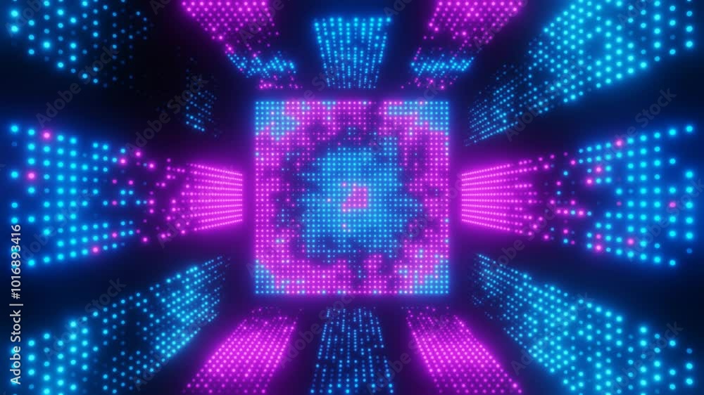 Blue and purple neon dots square vj loop animation