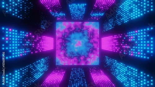 Blue and purple neon dots square vj loop animation