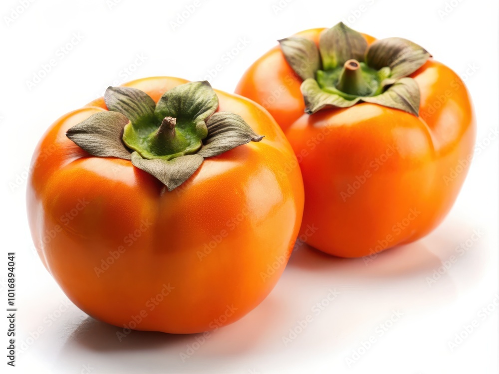 Fresh Whole Persimmons on Solid White Background Fresh Whole Persimmons on Solid White Background