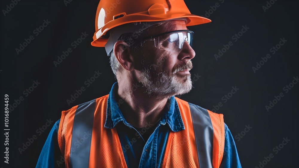 Construction Worker Safety Gear Portrait Hard Hat Safety Glasses Reflective Vest Construction Worker Safety Gear Portrait Hard Hat Safety Glasses Reflective Vest