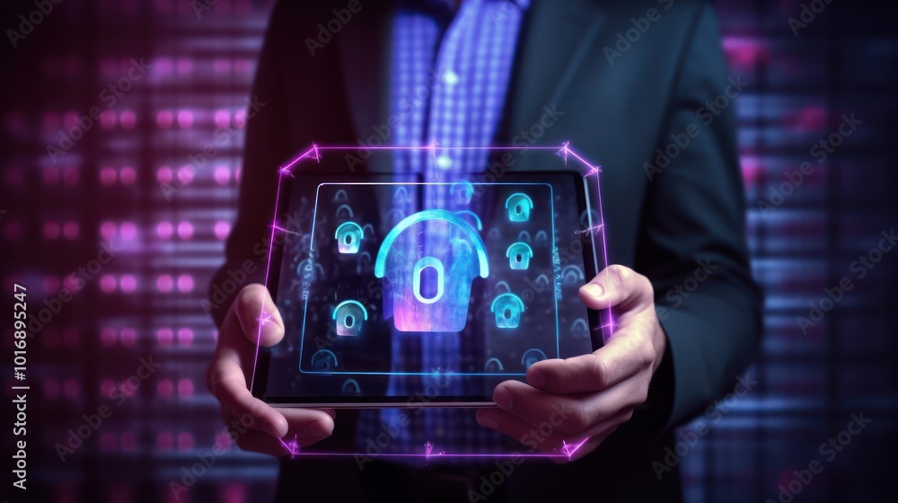 Person holding tablet with a glowing house icon Person holding tablet with a glowing house icon