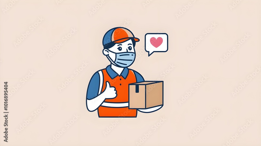 Happy Delivery Man with Package and Heart Symbol Illustration Happy Delivery Man with Package and Heart Symbol Illustration