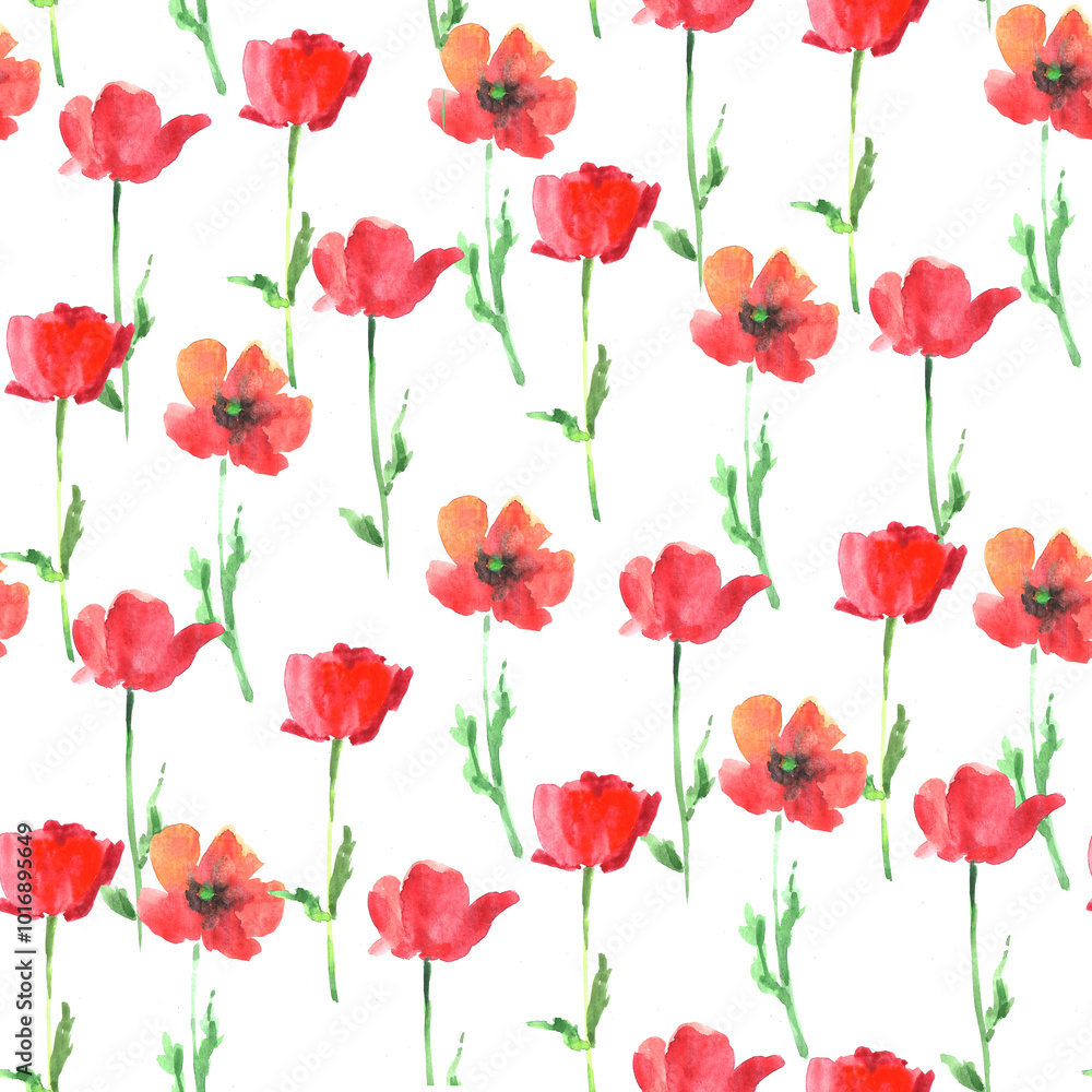 Watercolor pattern with poppies Watercolor pattern with poppies