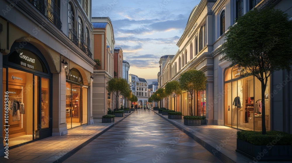 Obraz premium Pedestrian streets and exteriors of shopping mall buildings in the city