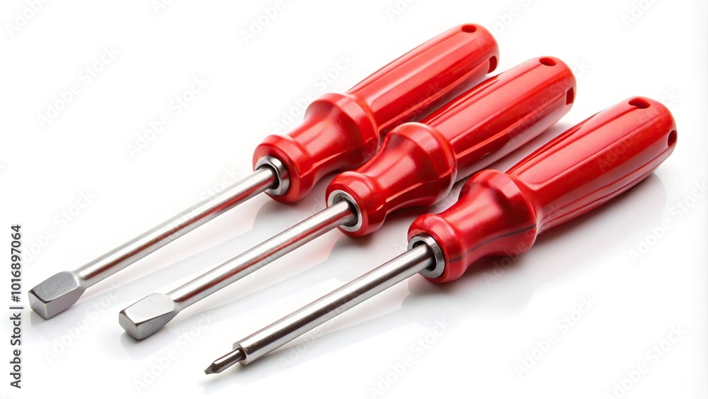 Miniature short handled screwdrivers with red handle isolated on white background Miniature short handled screwdrivers with red handle isolated on white background