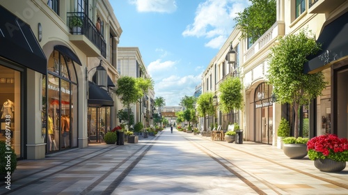 Pedestrian streets and exteriors of shopping mall buildings in the city