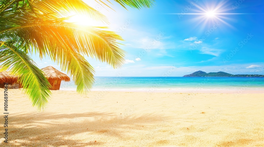 Fototapeta premium Tropical Beach with Sunlight and Palm Tree