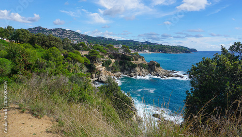 View of the sea coast in Lloret de Mar, Costa Brava, Catalonia, Spain. photo