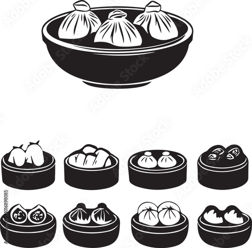 Fast food dim sum silhouette vector 