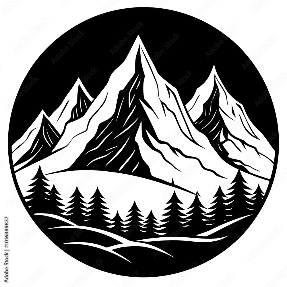 Obraz premium vector mountains icons isolated on white mountain forest.