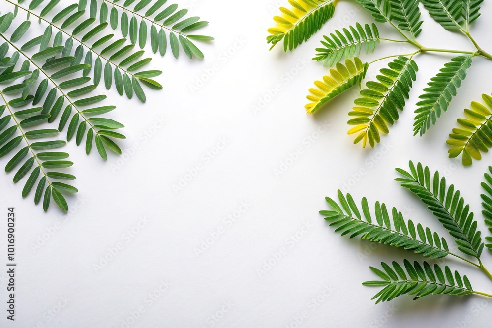 Minimalist Acacia leaves on white background Minimalist Acacia leaves on white background