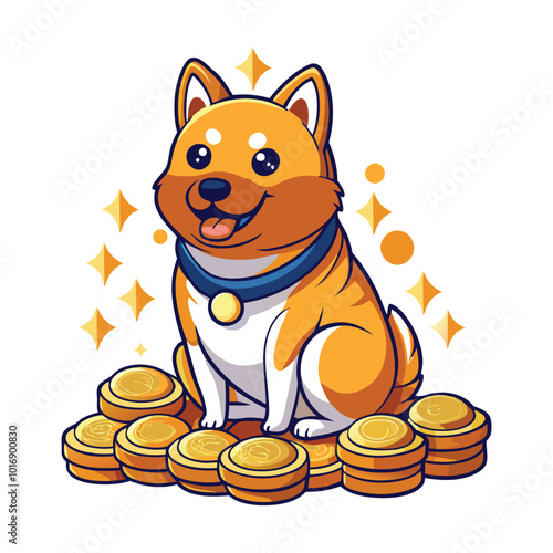 Εκτύπωση καμβά doge cryptocurrency meme dog sitting on pile of coins humorous financial concept