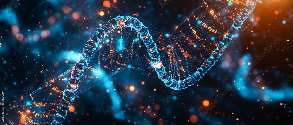 Abstract Representation of DNA in a Dark and Glowing Space Abstract Representation of DNA in a Dark and Glowing Space