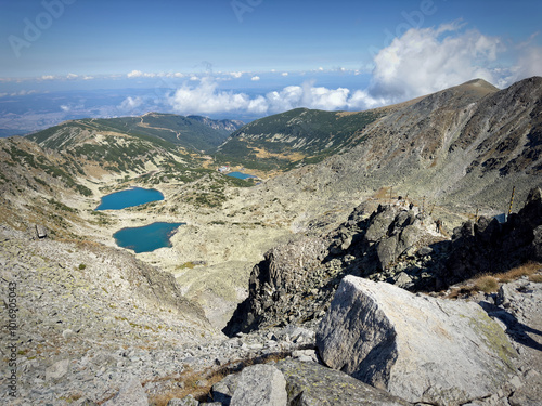 Aerial view of lakes on Musala peak, Rila Mountains, Rila National Park, Bulgaria photo