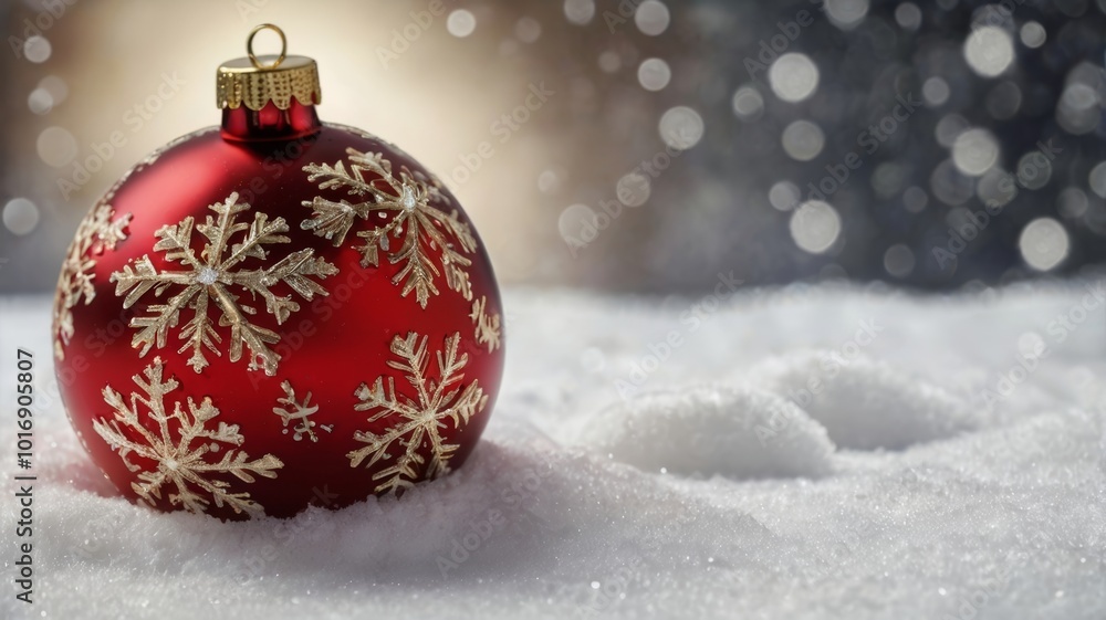 red Christmas tree ball lying on the snow red Christmas tree ball lying on the snow