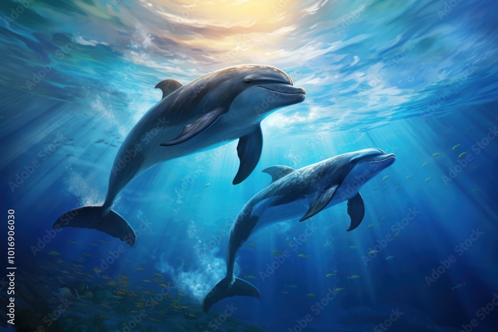 Fototapeta premium Dolphins swimming together dolphin outdoors animal.