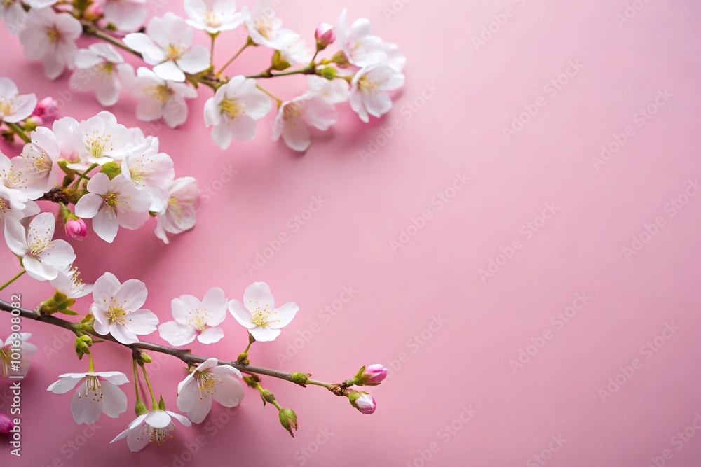 Fototapeta premium Minimalist cherry blossoms on pink background