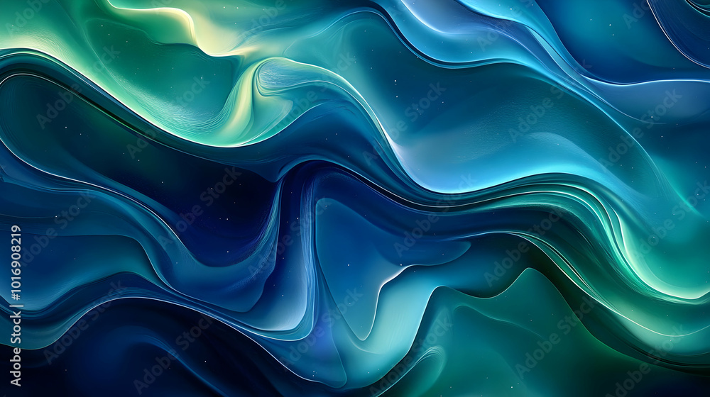 Obraz premium Abstract Blue and Green Wavy Background Illustration