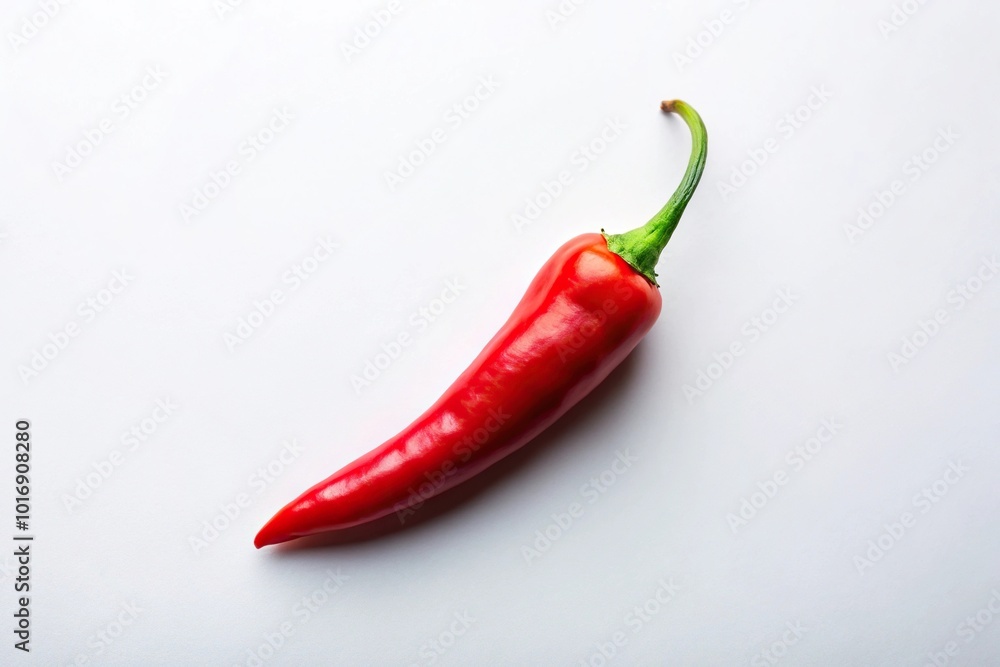 Minimalist chilli pepper on white background with hot sauce, capsaicin, paprika seasoning Minimalist chilli pepper on white background with hot sauce, capsaicin, paprika seasoning