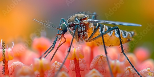 Mosquito feeding on a flower's nectar 