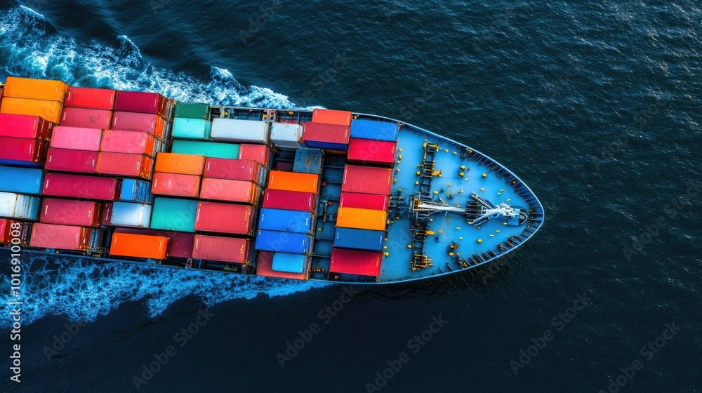 Fototapeta premium Colorful Cargo Ship in Open Water