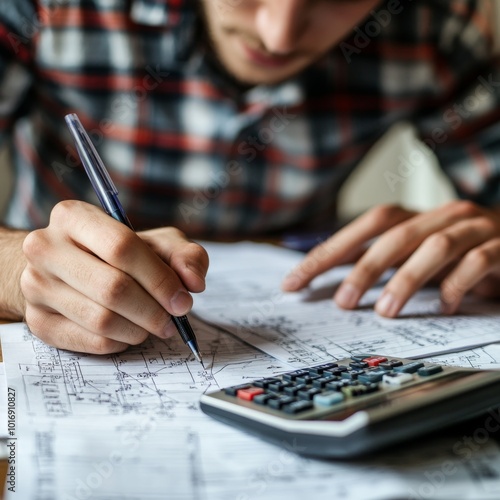 Mathematics student working on linear algebra problems with a scientific calculator and textbooks