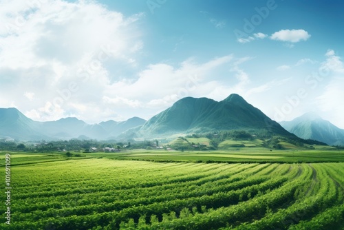 Farming field sky landscape mountain.