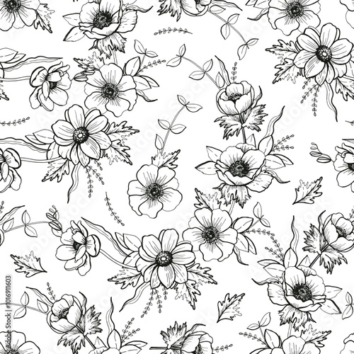 Vintage graphic pattern with flowers