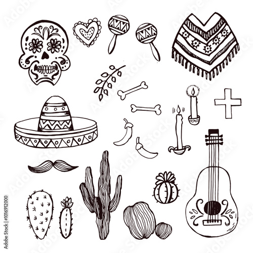 Mexican vector hand drawn set 
