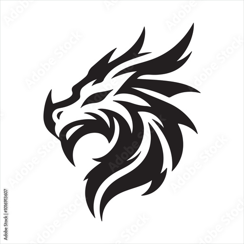 Logo face of a dragon, emblem silhouette on white background
