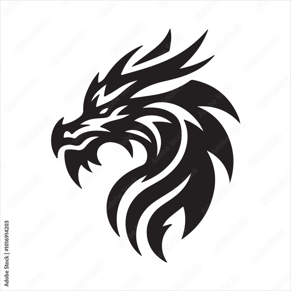 Fototapeta premium Logo face of a dragon, emblem silhouette on white background 
